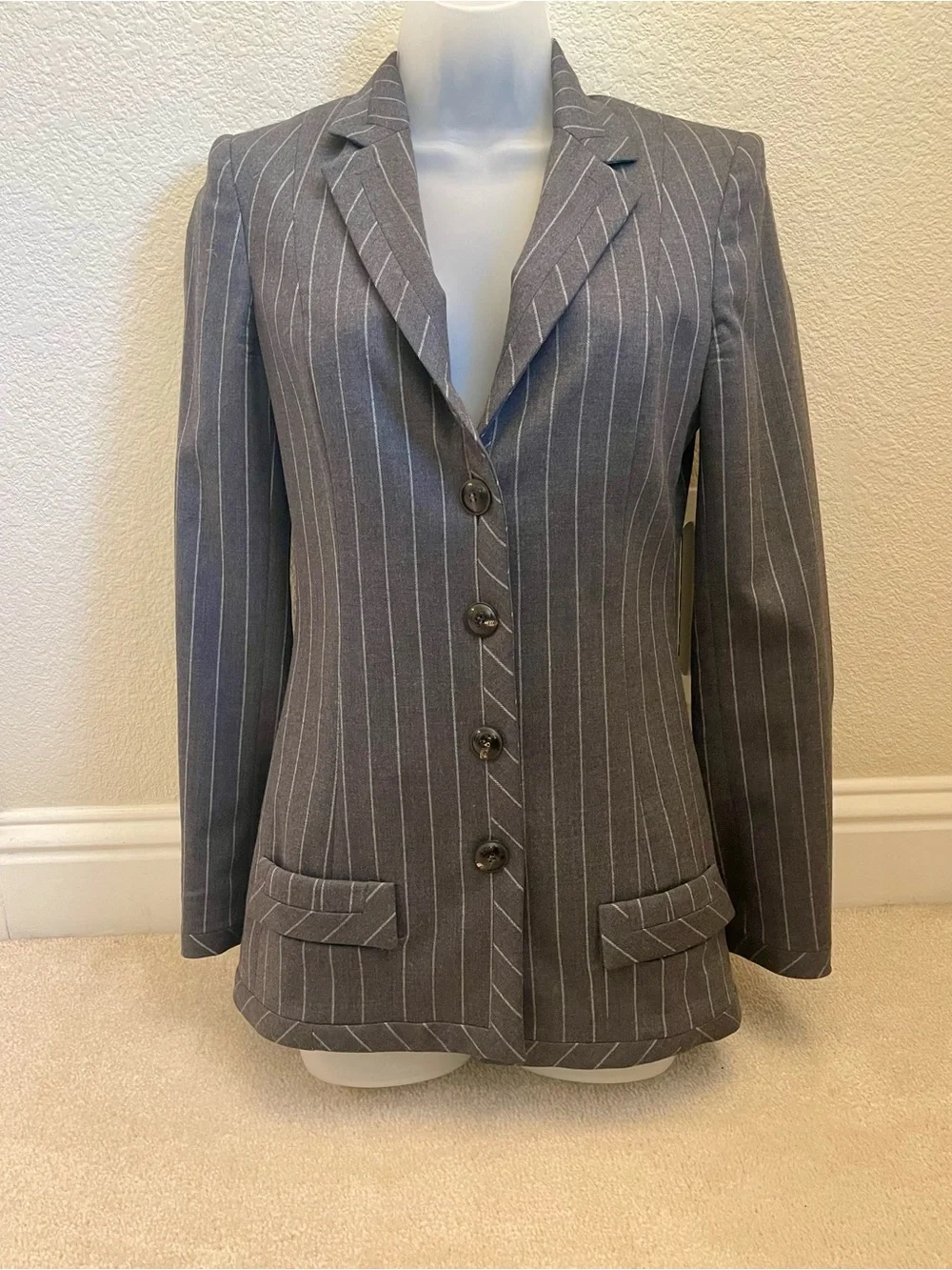 Elegant Christian Dior Gray Pinstripe Tailored Blazer